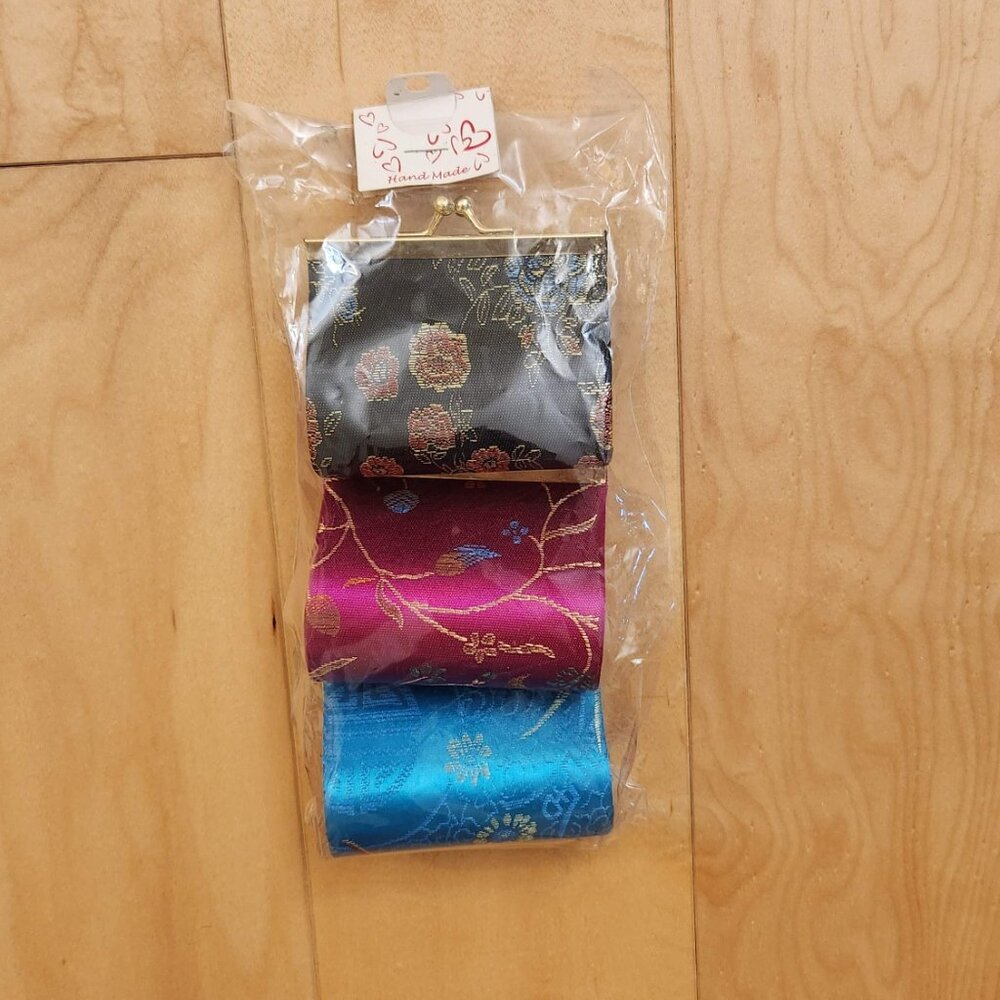 x3 Small Silk Coin Jewelry Holders Wallets Cases Bundle Lot Great for small gift - Picture 5 of 8